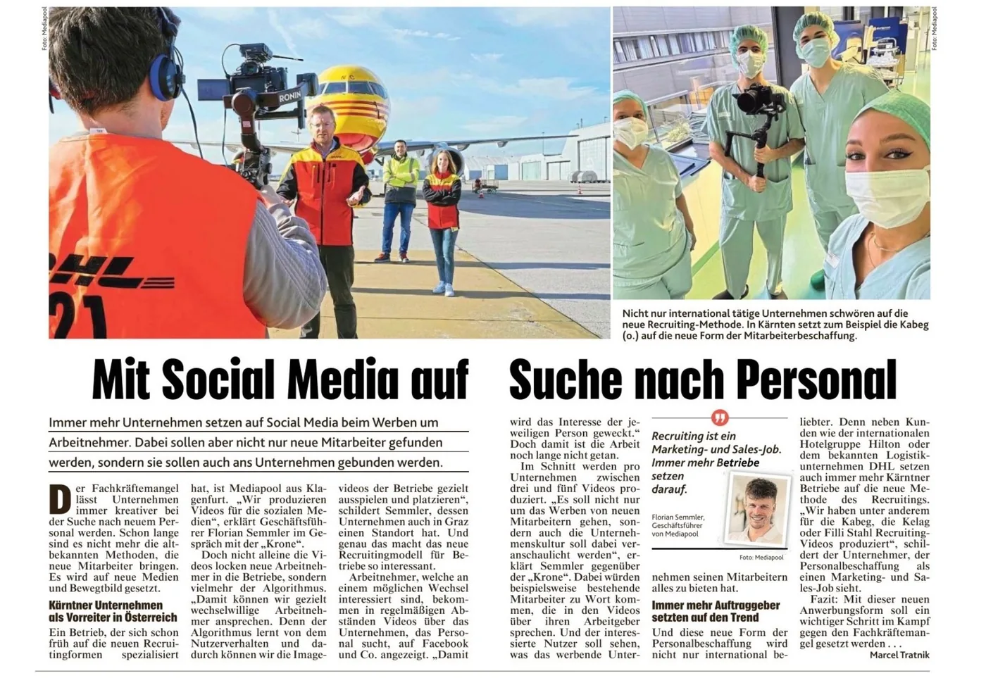 Zeitungsartikel Kronen Zeitung: Social Media und Personalsuche, mediapool