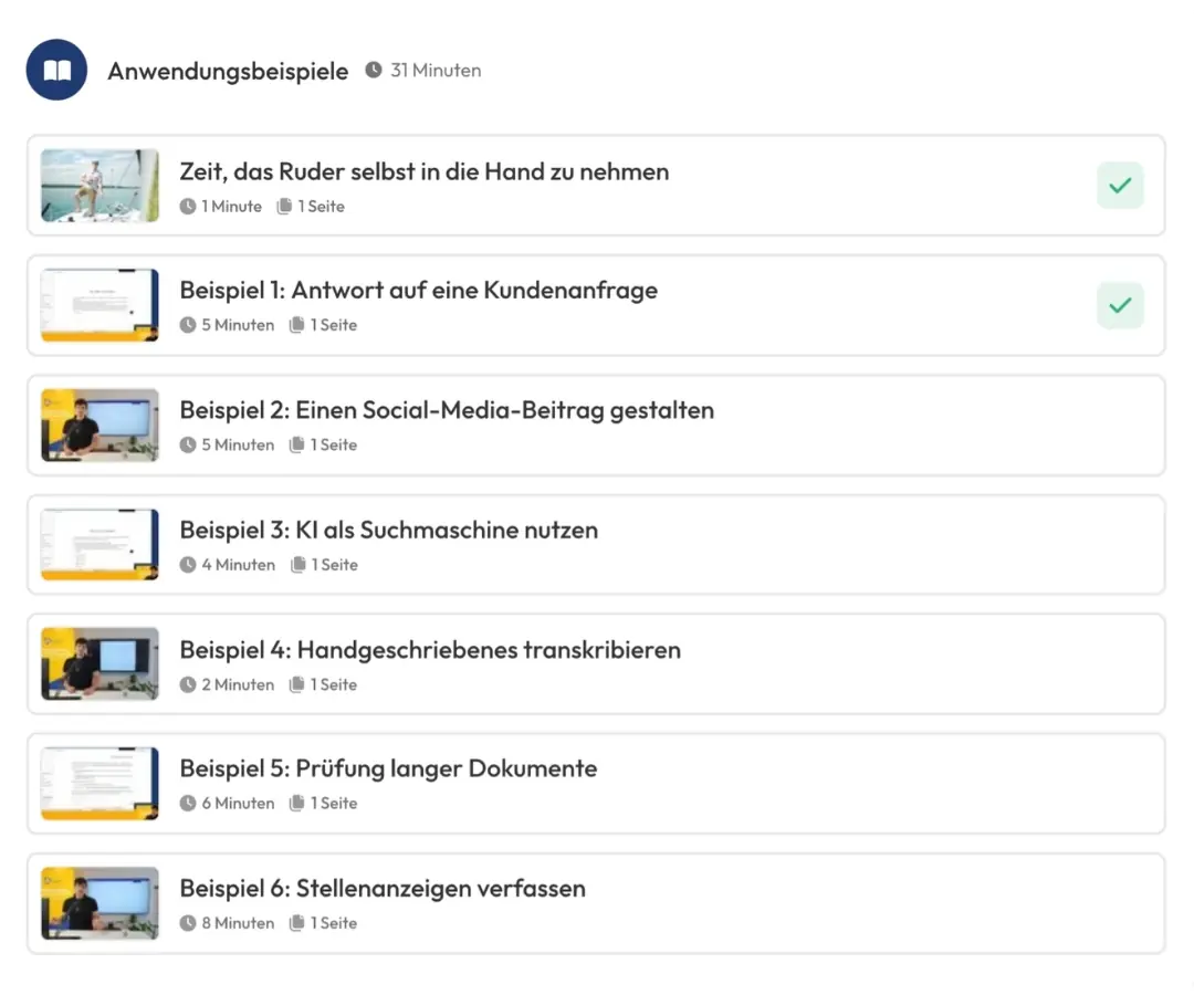 Screenshot: Dein Lernbereich in der mediapool-Lernplattform – Kursübersicht mit Lektionen