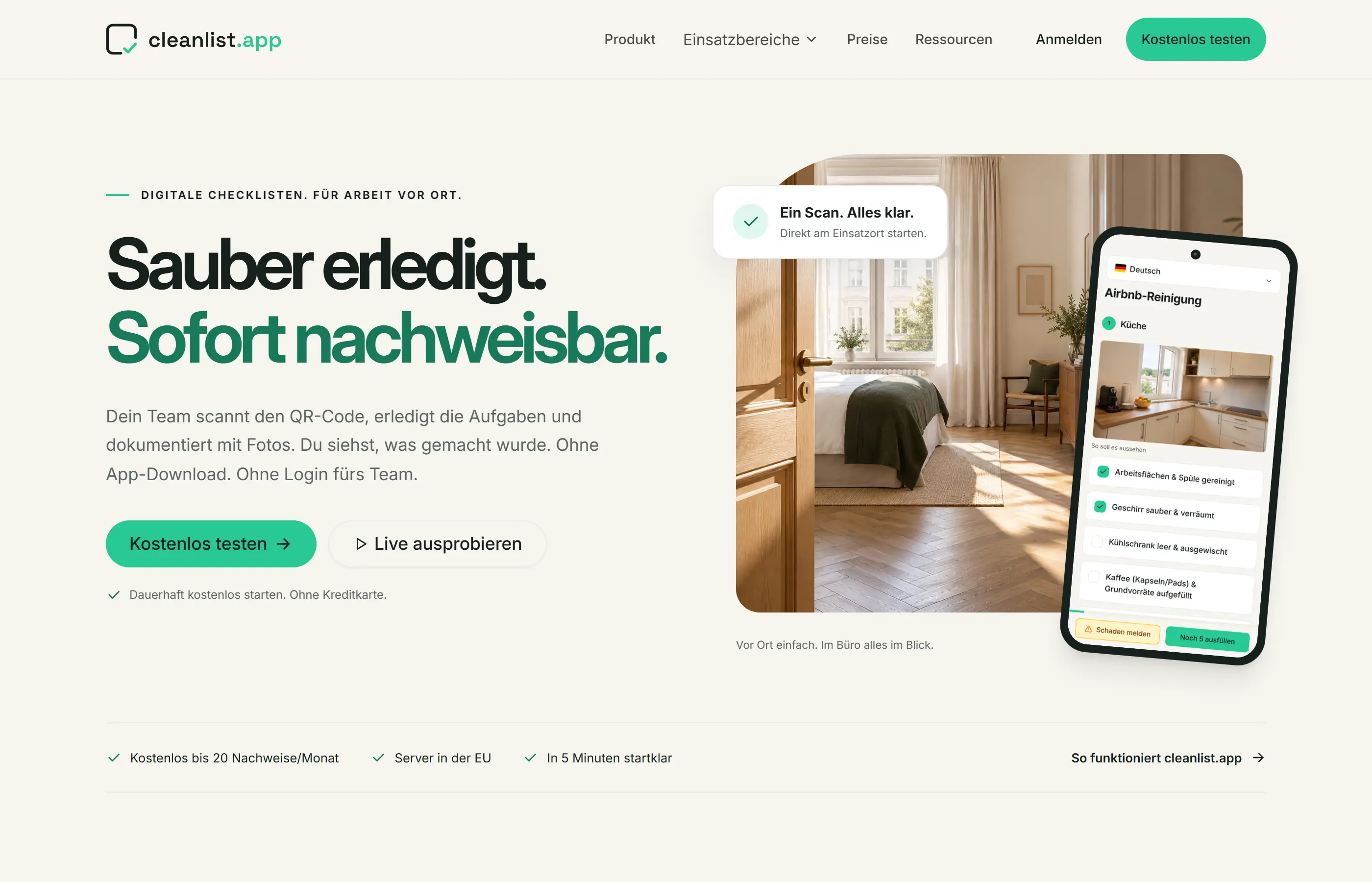Startseite von cleanlist.app