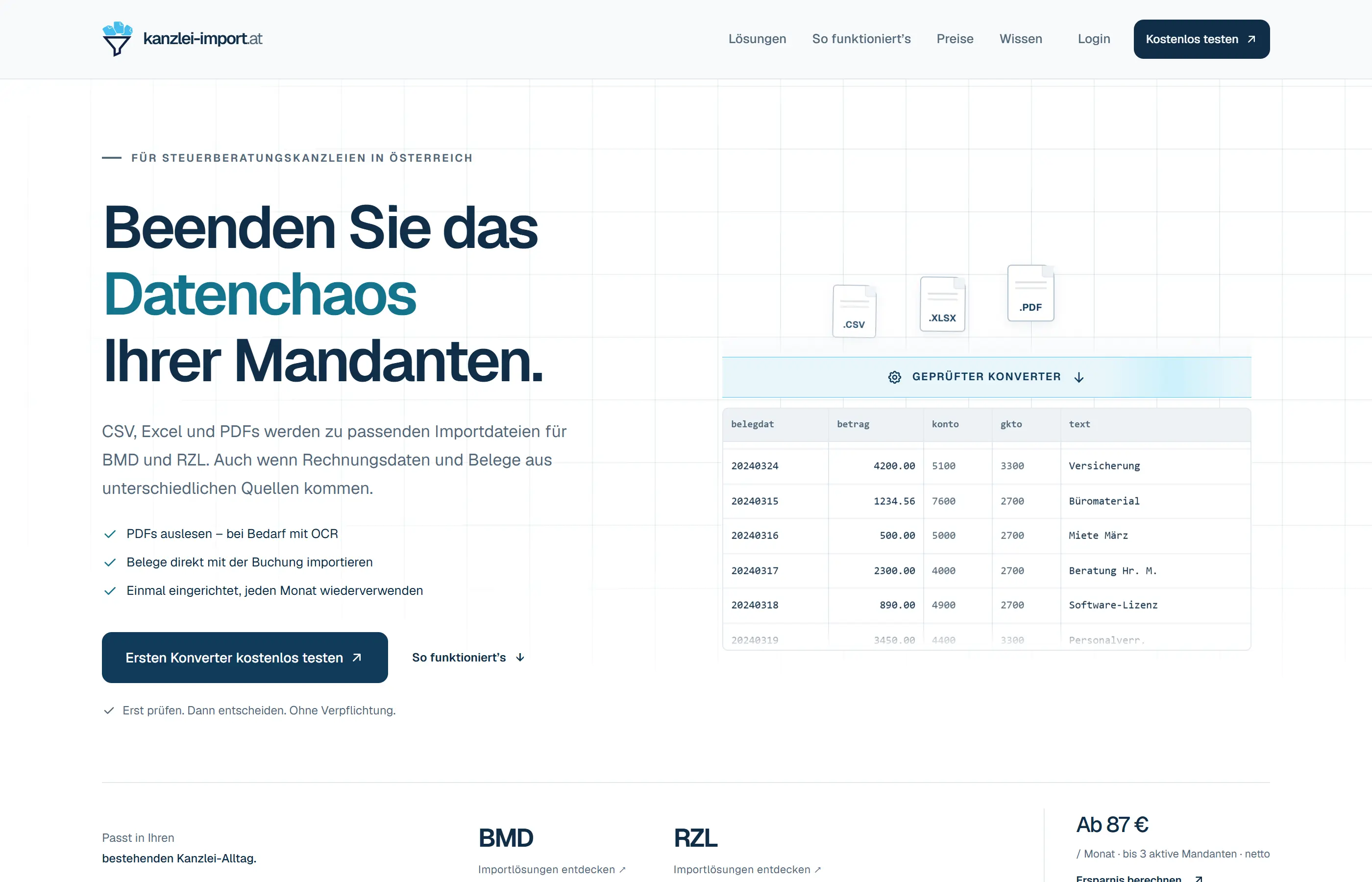 Startseite von kanzlei-import.at