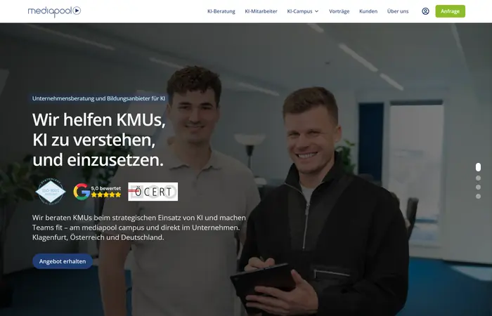 Die bestehende mediapool-Startseite als Ausgangspunkt des Beispiels